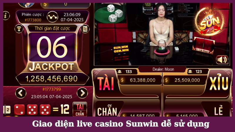 Giao diện chơi live casino tại cổng game Sunwin dễ sử dụng