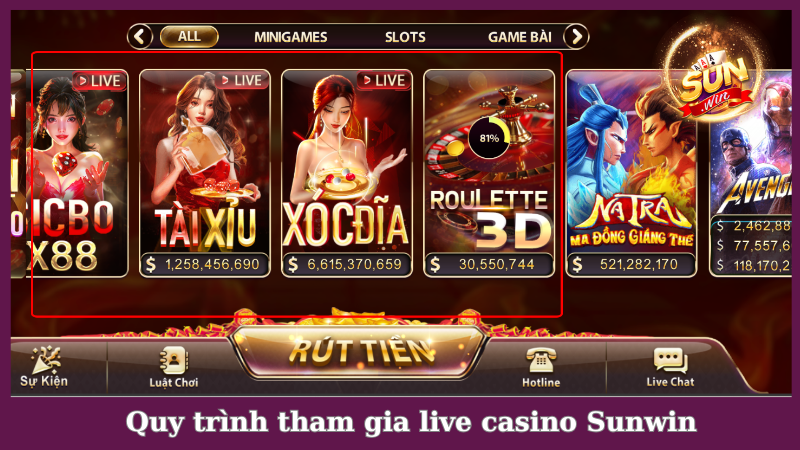 Hướng dẫn thao tác tham gia chơi live casino tại Sunwin