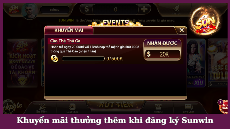 Khuyến mãi thưởng thêm khi đăng ký Sunwin