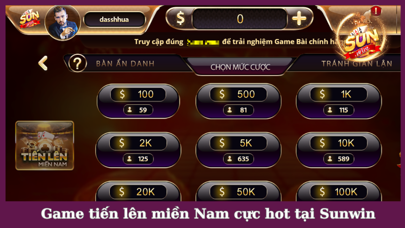 Tiến lên miền Nam Sunwin và bí kíp chơi game lão luyện
